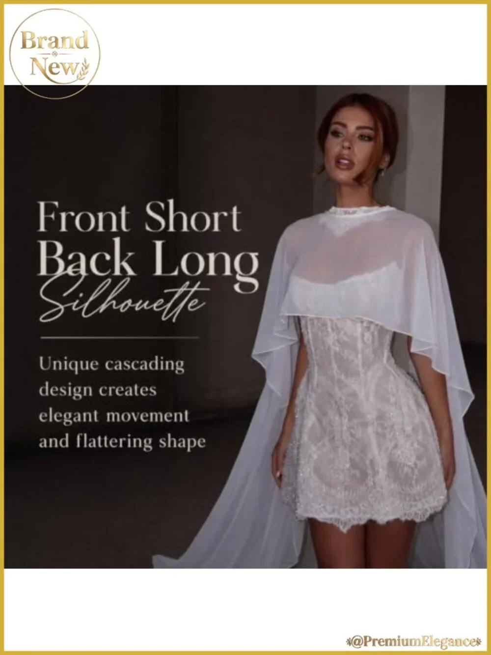 Chiffon Shawl Wrap Cape Asymmetric Front Short Back Long Bridal Cover Up